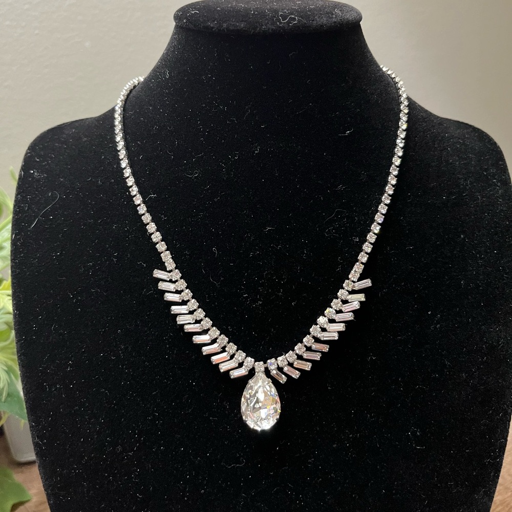 ✨ Vintage Jay Flex Sterling Silver Rhinestone Necklace – 14” Art Deco Glamour ✨